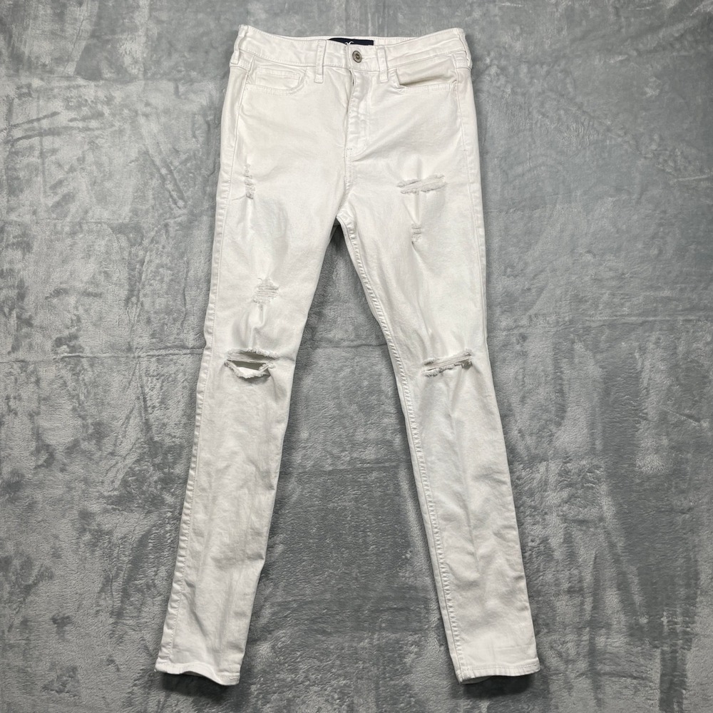Hollister High Rise Super Skinny Jeans White Distressed Stretch‎ Womens Size 5S